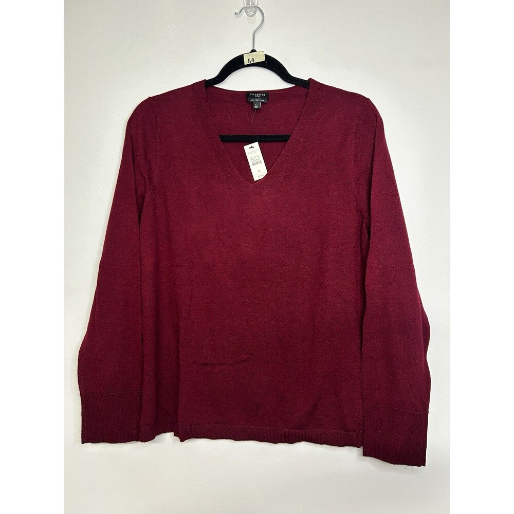 Talbots Petite 100% Merino Wool Cardigan Sweater burgundy red color Size LP NWT